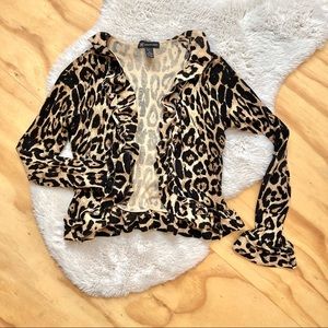 INC Leopard print Ruffle Sleeve Cardigan